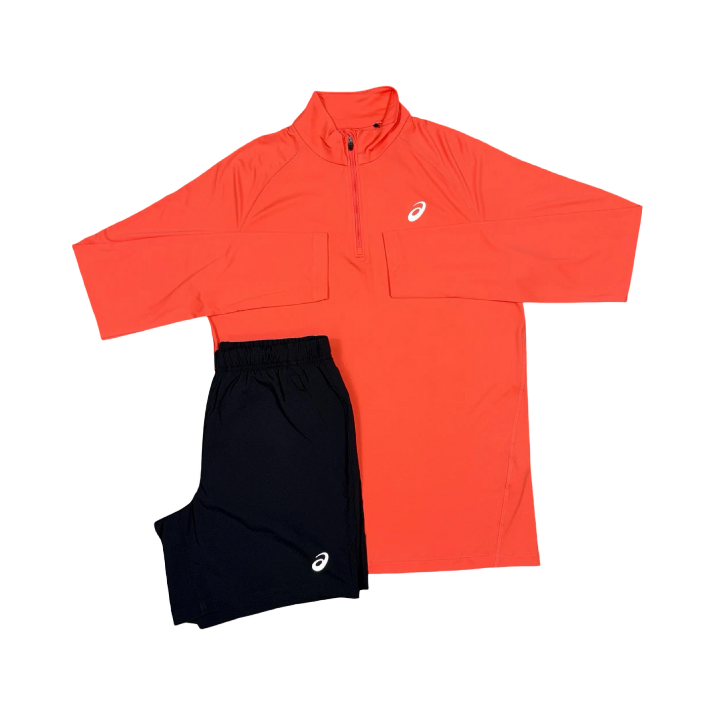 ASICS HALF ZIP SHORT SET CORAL/BLACK