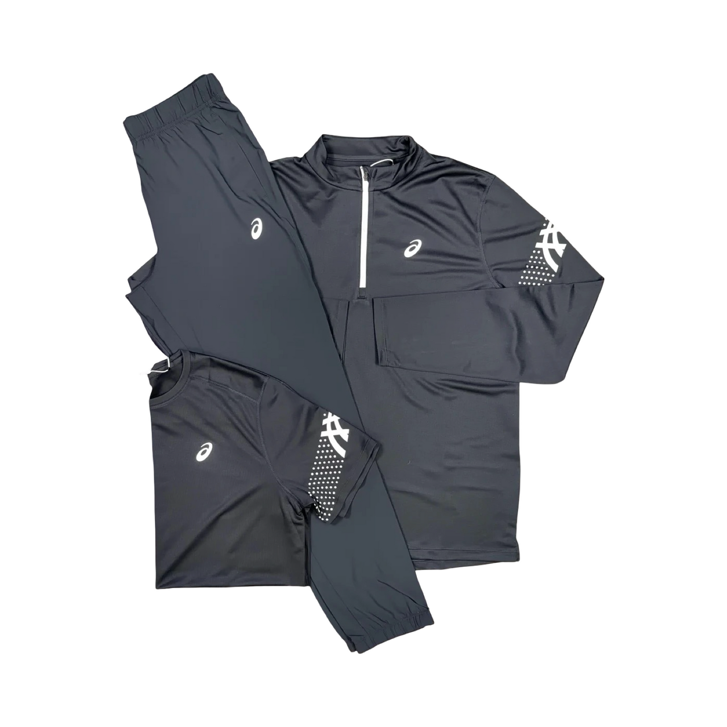 ASICS 3 PIECE ICON HALF ZIP TRACKSUIT SET BLACK/WHITE