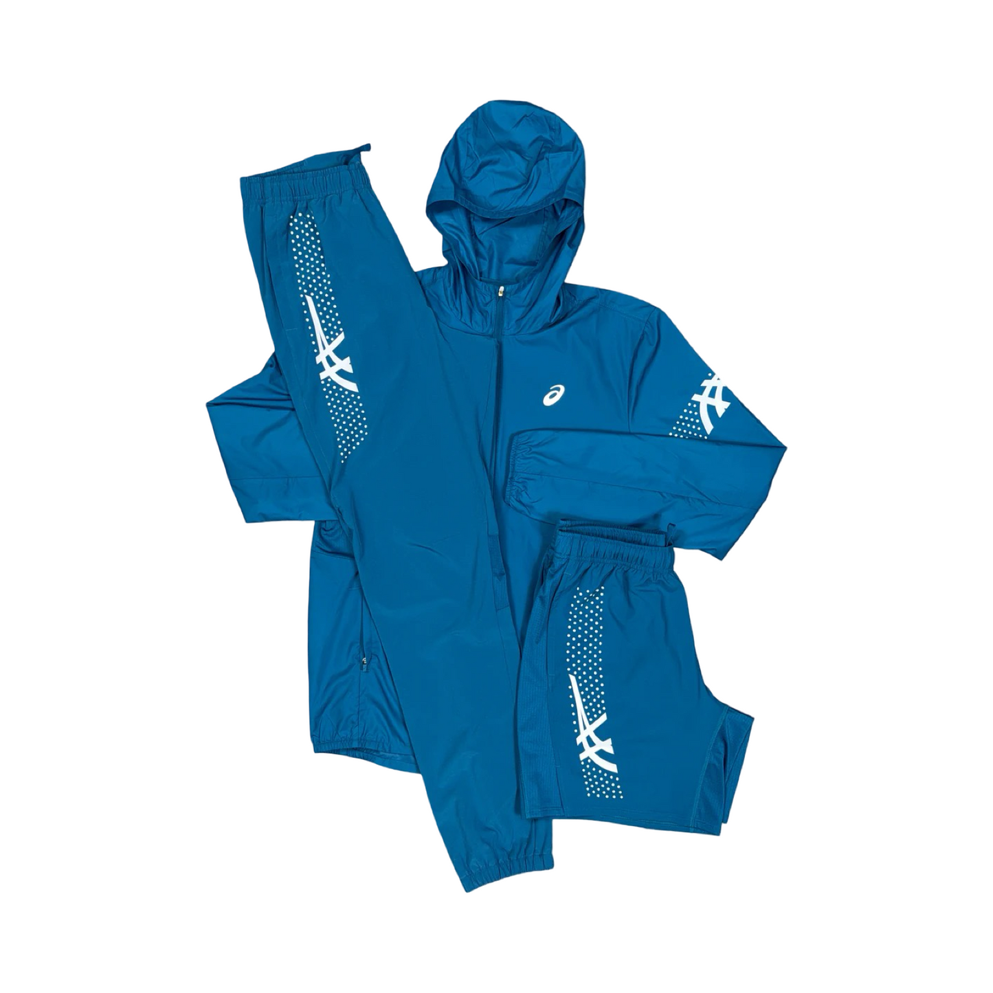 ASICS 3 PIECE ICON TRACKSUIT/SHORTS SET TEAL/WHITE