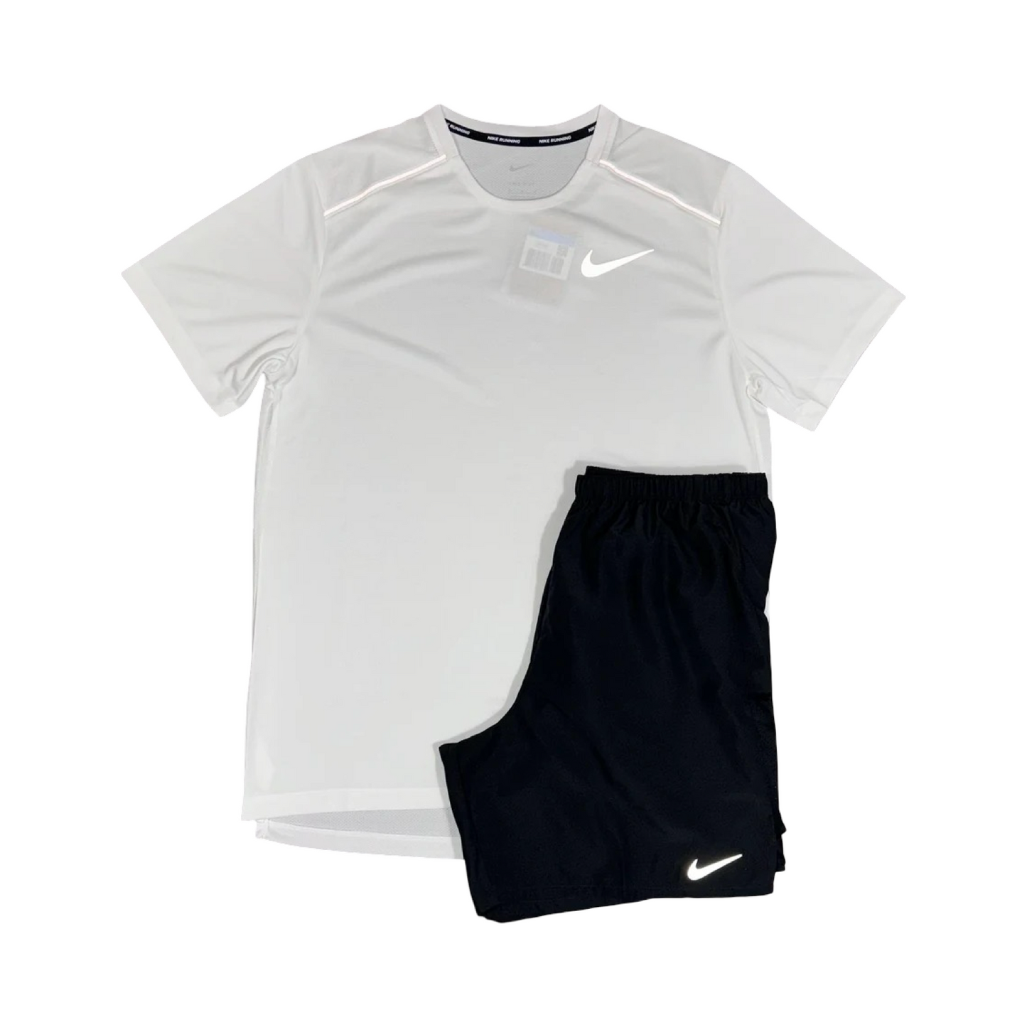 NIKE MILER T-SHIRT/SHORTS SET WHITE/BLACK