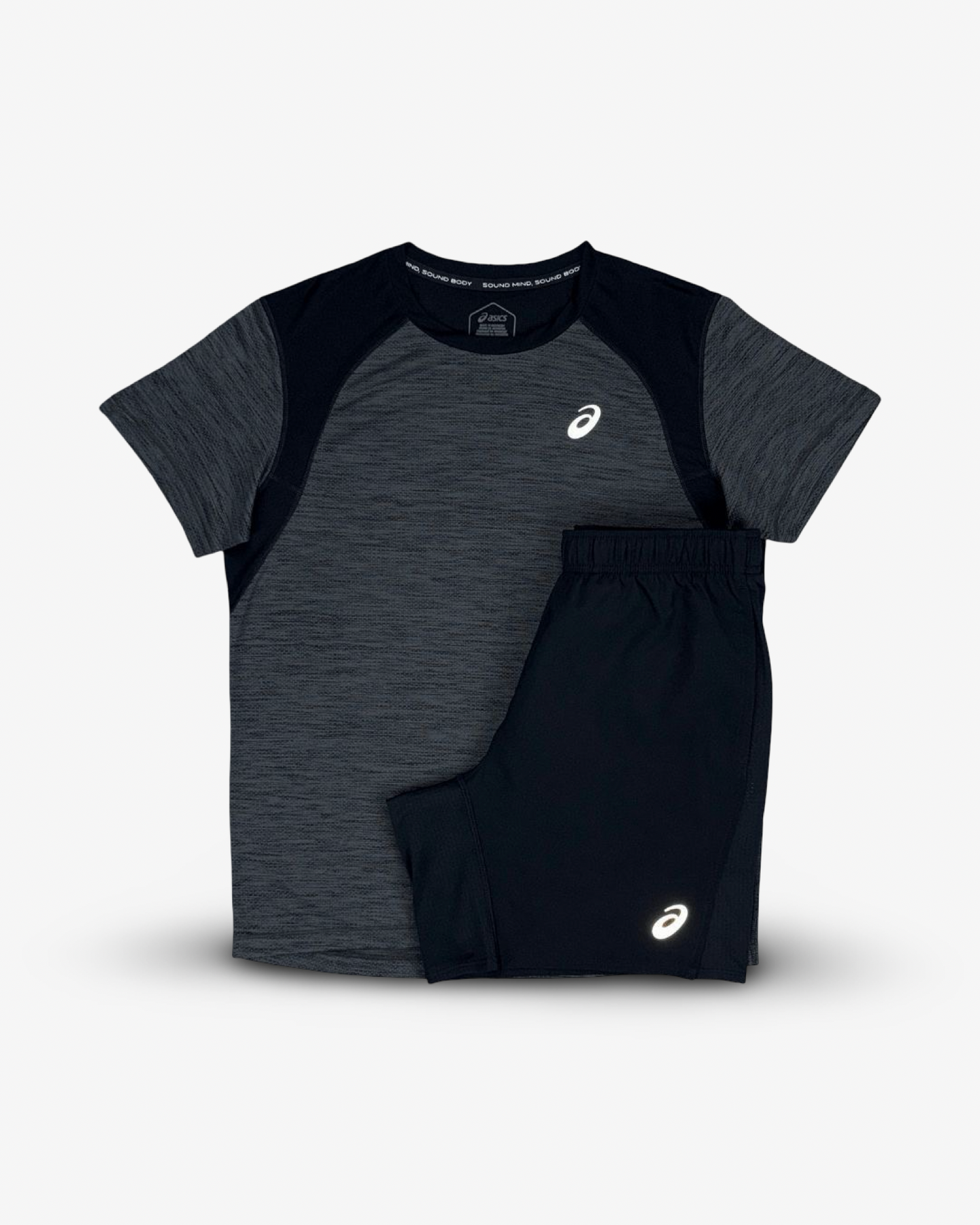 ASICS ROAD T-SHIRT SHORTS SET 'BLACK/GREY'