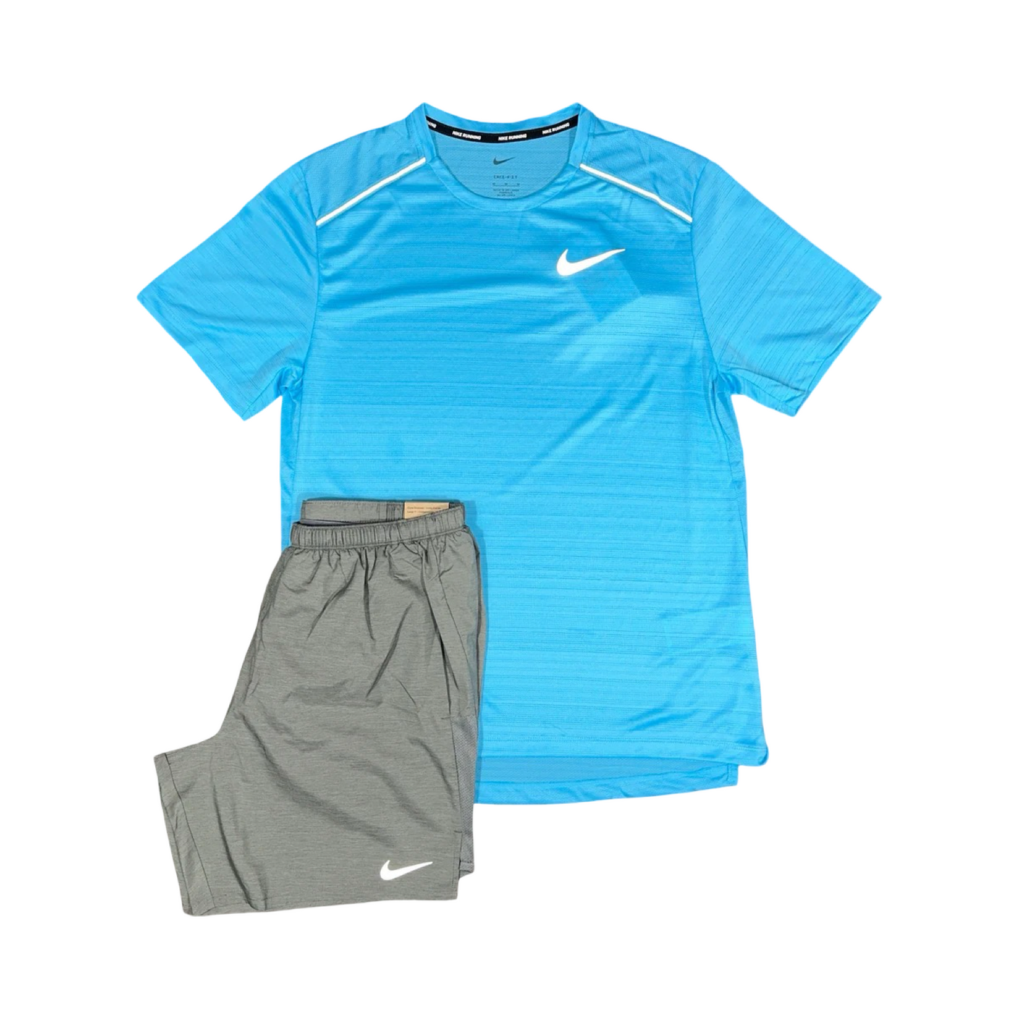NIKE MILER T-SHIRT/SHORTS SET BALTIC BLUE/GREY