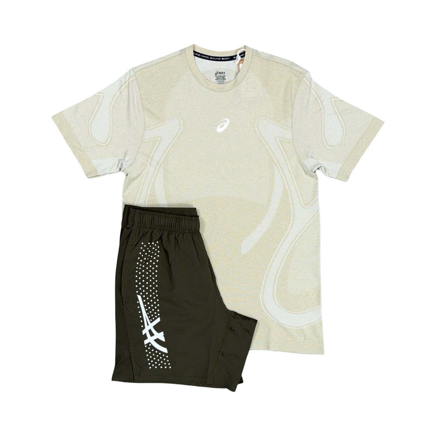 ASICS SEAMLESS T-SHIRT/SHORTS SET CREAM/BROWNSTONE