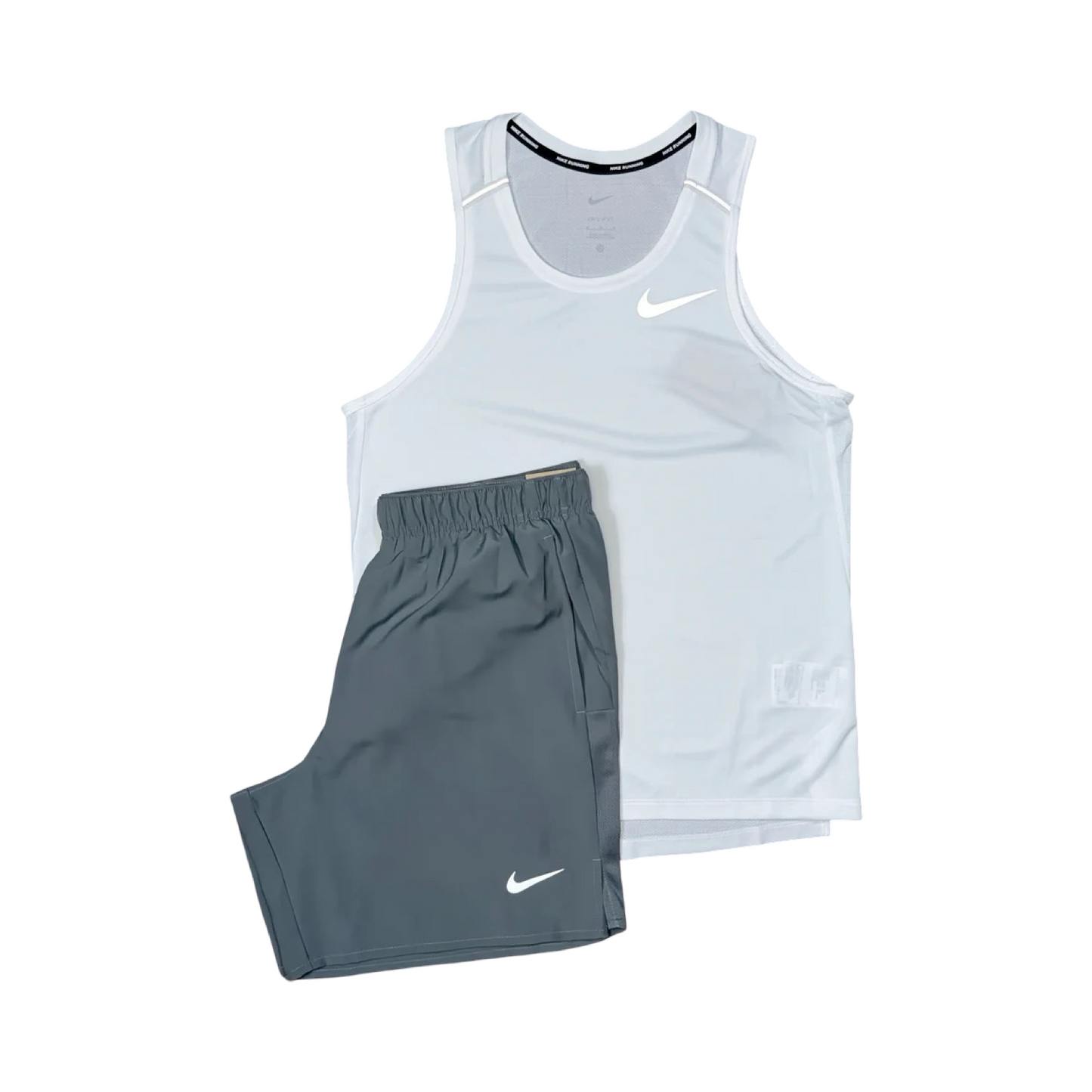 NIKE MILER VEST T-SHIRT/SHORTS SET WHITE/GREY