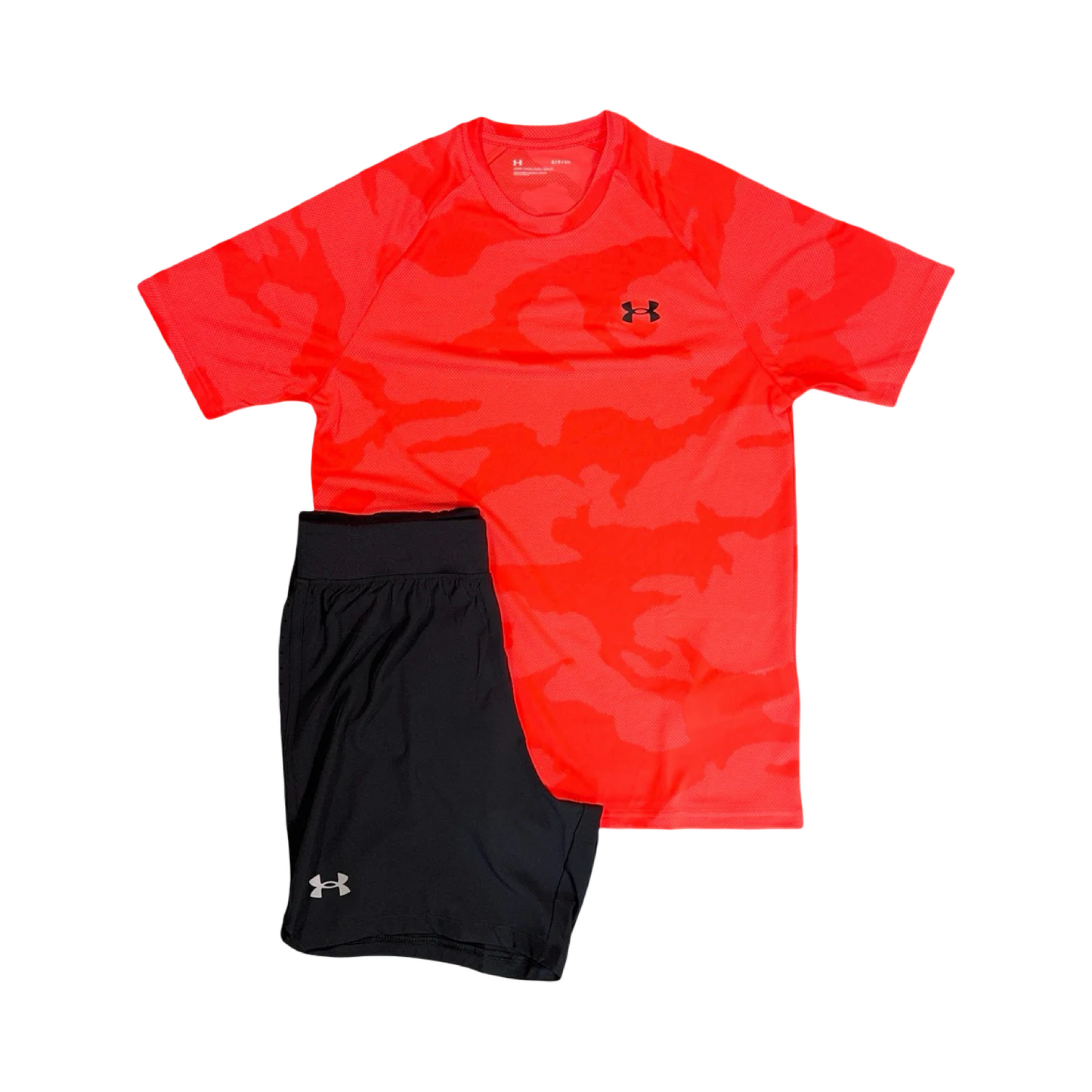UNDER ARMOUR CAMOUFLAGE T-SHIRT/SHORTS SET CRIMSON/BLACK