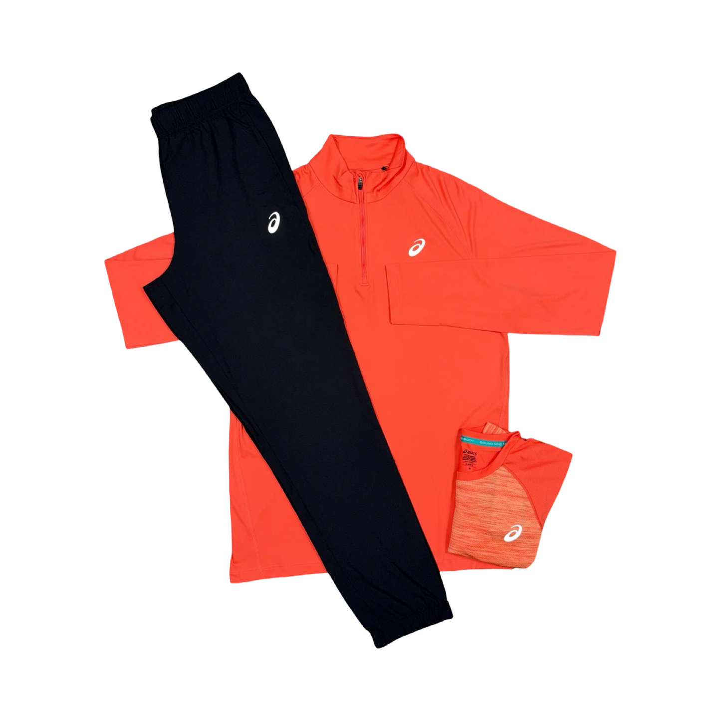 ASICS 3 PIECE HALF ZIP TRACKSUIT SET CORAL/BLACK