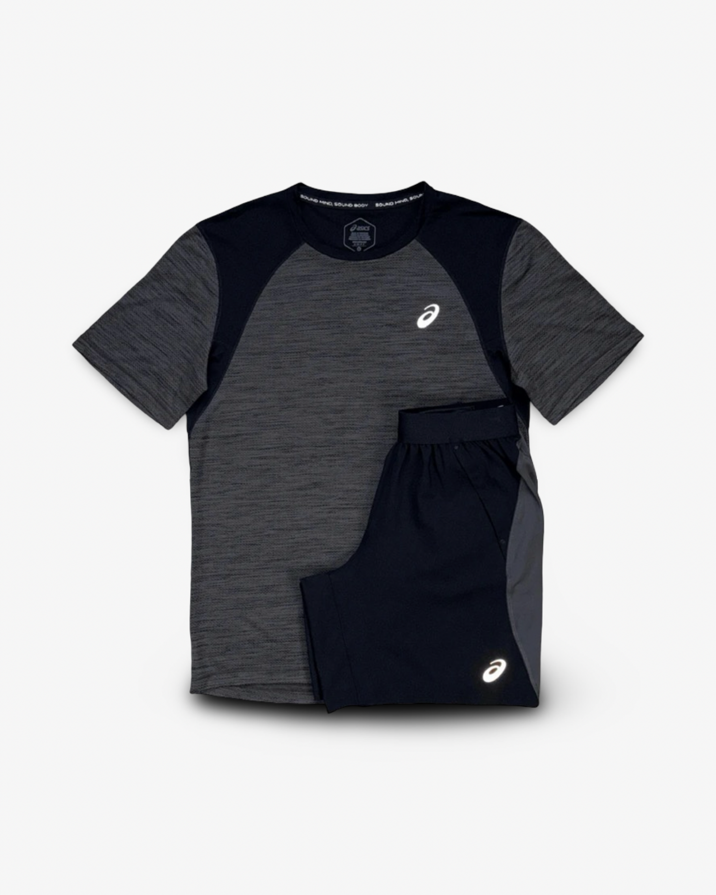 ASICS ROAD T-SHIRT SHORTS SET 'BLACK/GREY'