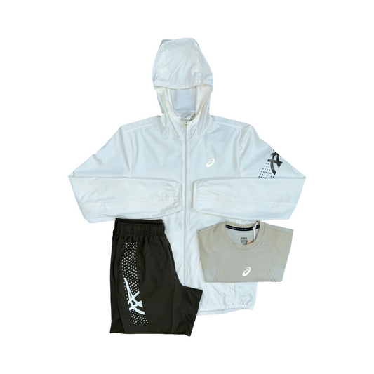 ASICS ICON/SEAMLESS 3 PIECE WINDRUNNER/SHORTS SET CREAM/BROWNSTONE