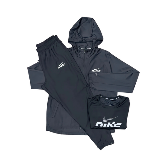 NIKE DRI FIT SWOOSH 3 PIECE TRACKSUIT SET BLACK