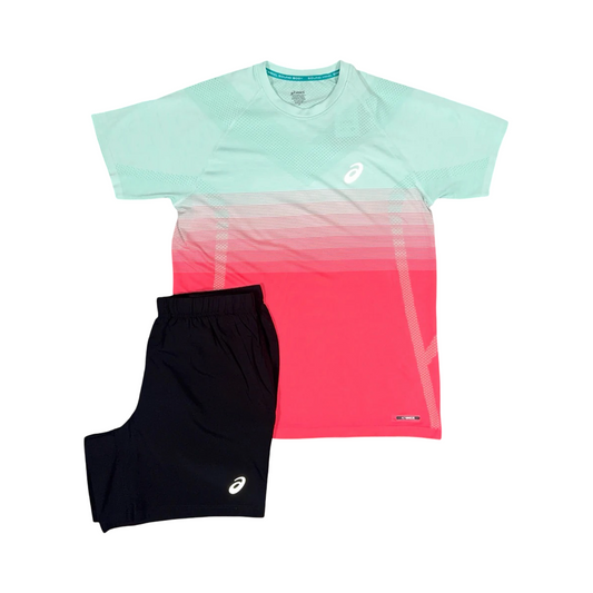 ASICS SEAMLESS T-SHIRT/SHORTS SET WATERMELON/BLACK
