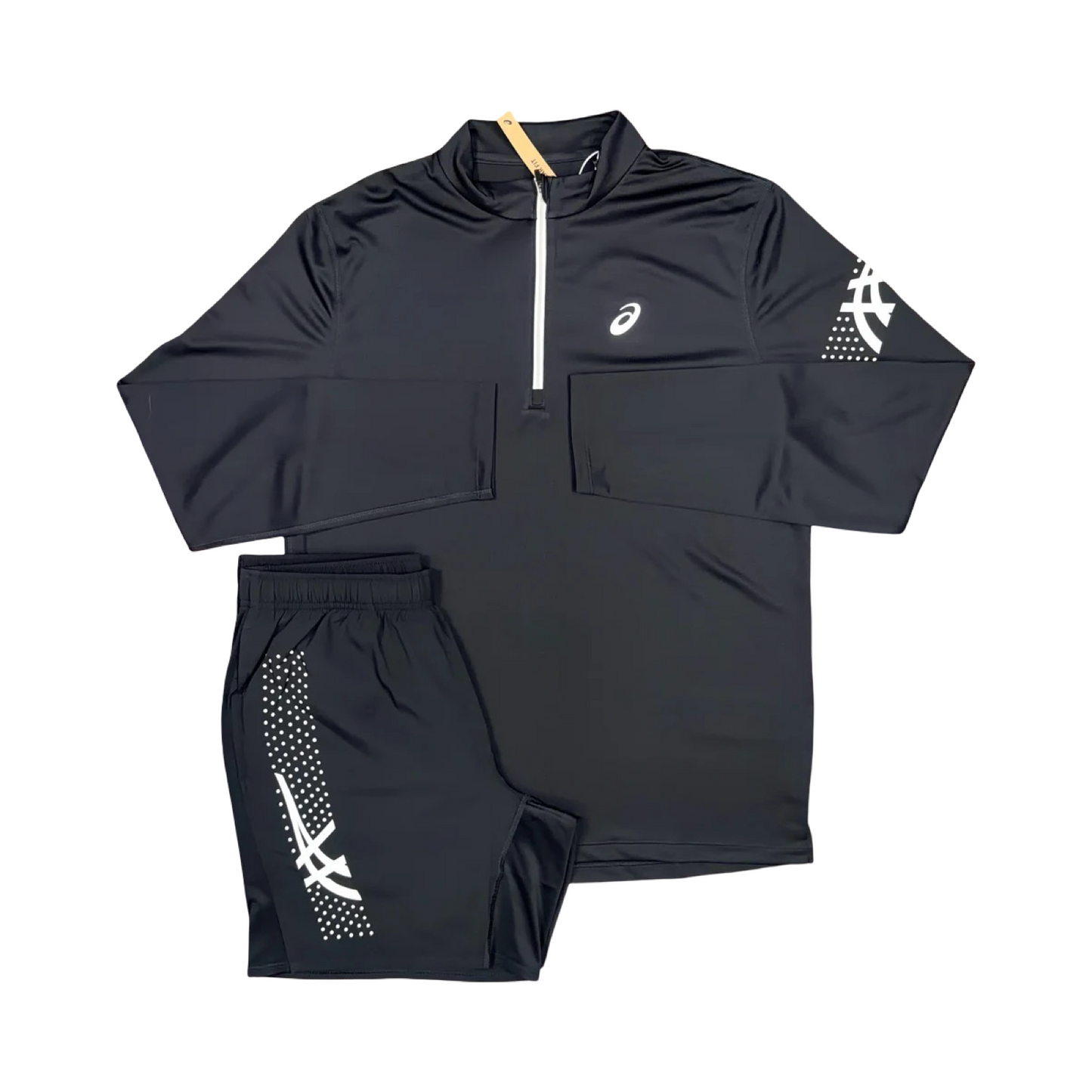 ASICS ICON HALF ZIP SHORT SET BLACK/WHITE