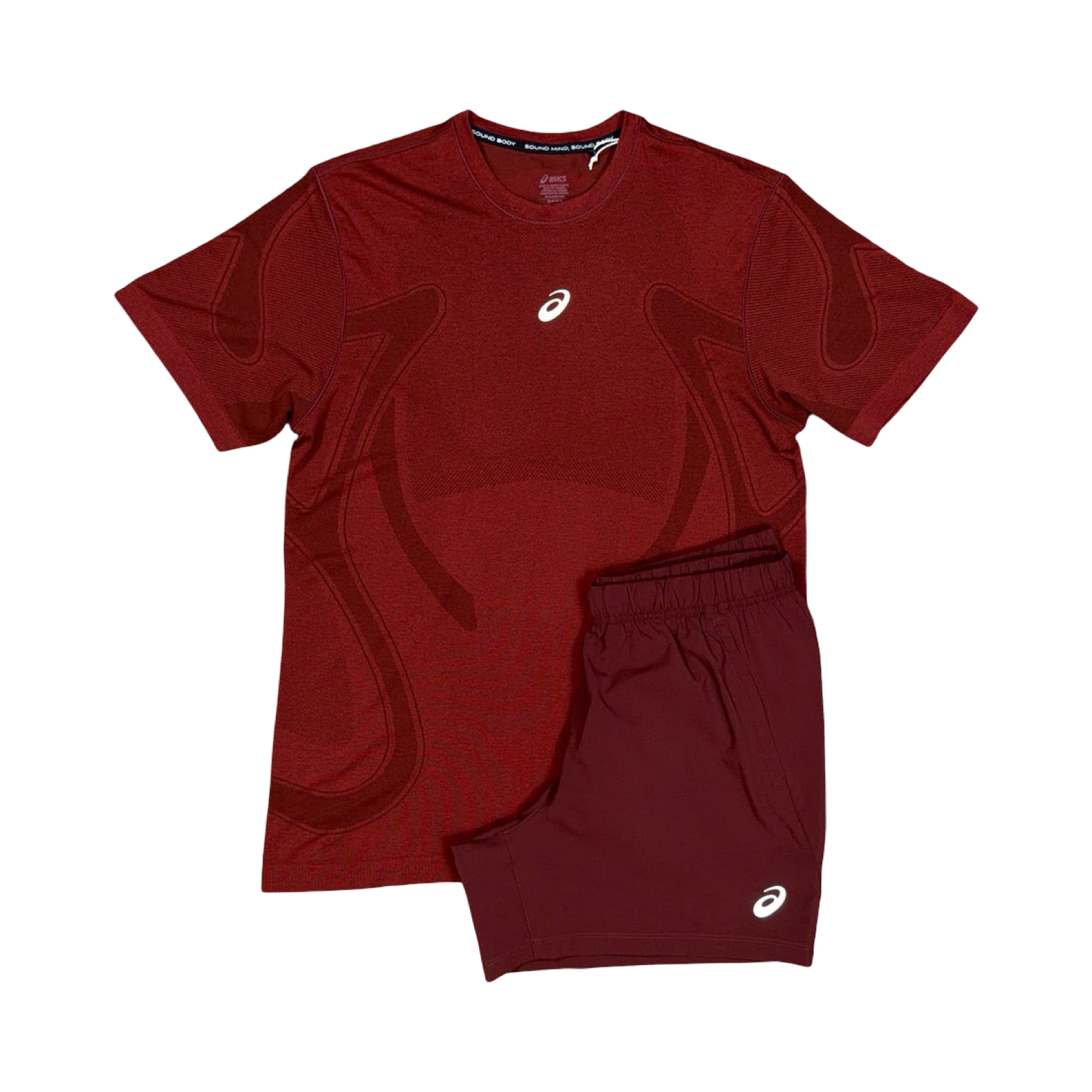 ASICS SEAMLESS T-SHIRT/SHORTS SET DARK RED