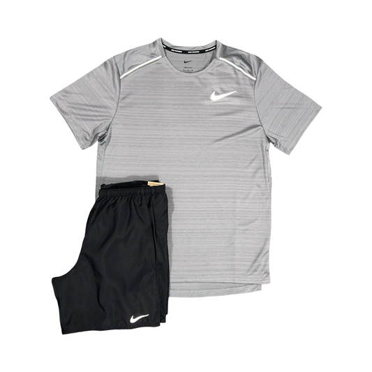 NIKE MILER T-SHIRT/SHORTS SET GREY/BLACK