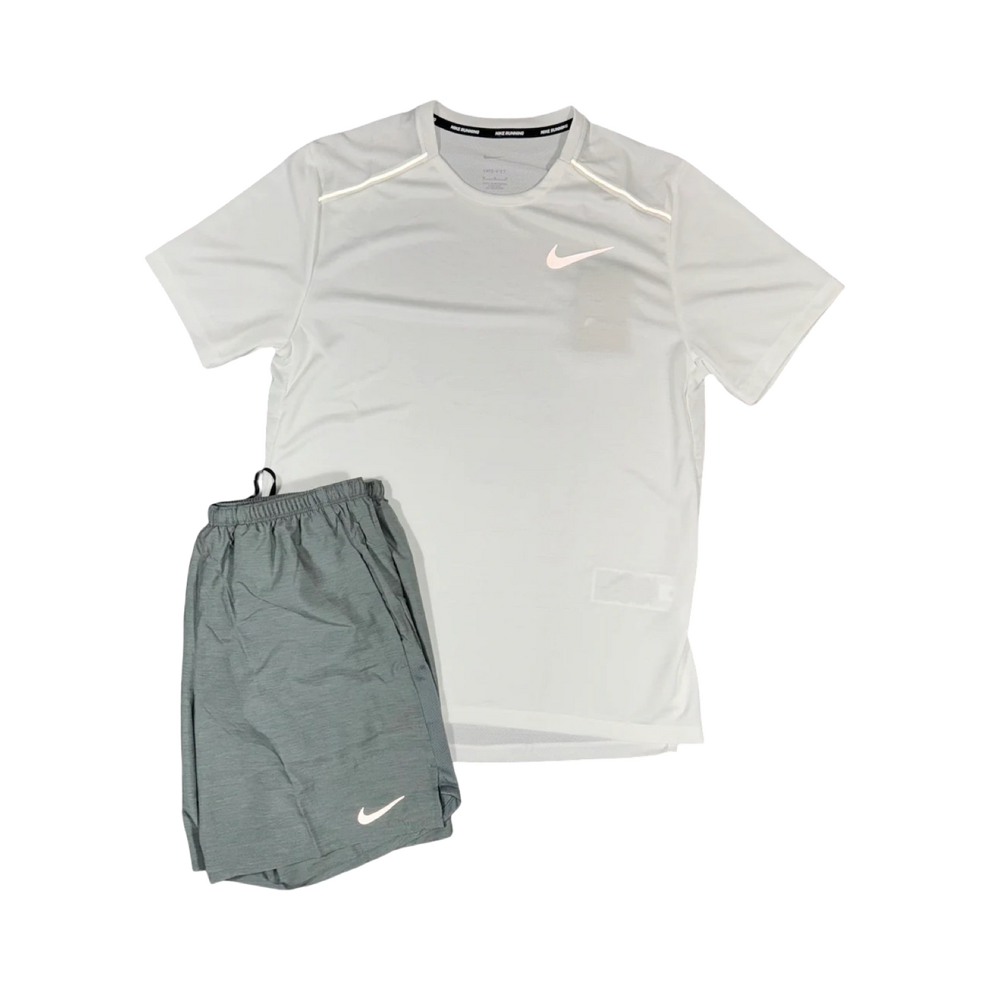 NIKE MILER T-SHIRT/SHORTS SET WHITE/GREY