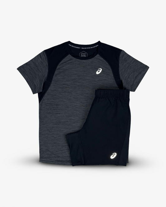 ASICS ROAD T-SHIRT SHORTS SET 'BLACK/GREY'