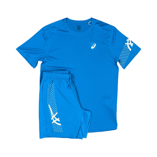 ASICS ICON T-SHIRT/SHORTS SET AEGEAN BLUE/CREAM