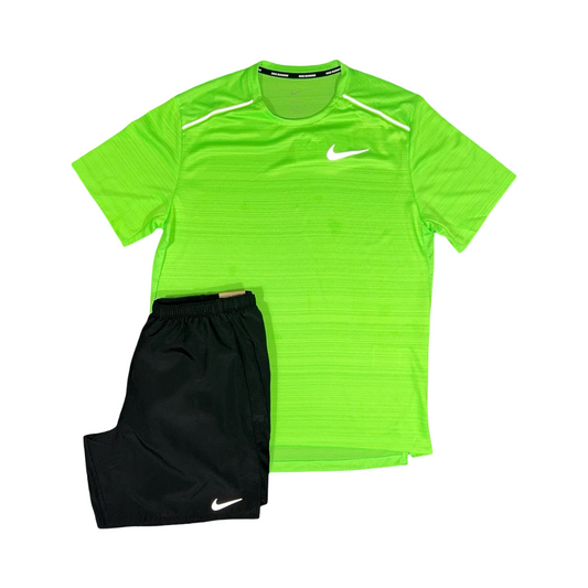 NIKE MILER T-SHIRT/SHORTS SET LIME GREEN/BLACK