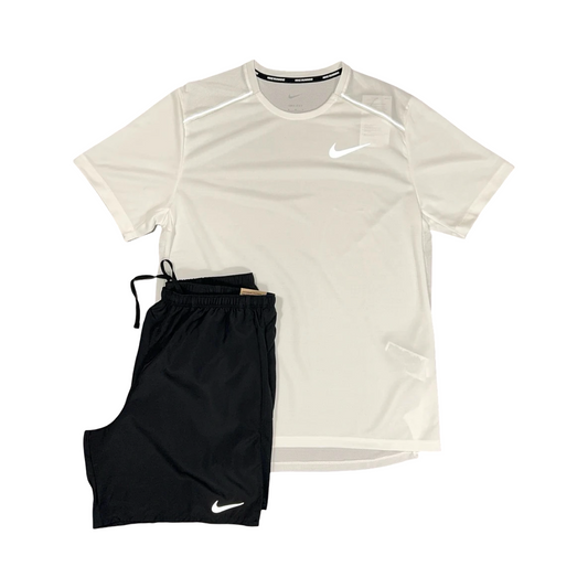 NIKE MILER T-SHIRT/SHORTS SET WHITE/BLACK