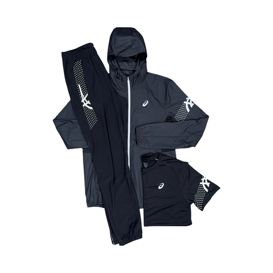 ASICS 3 PIECE ICON TRACKSUIT SET BLACK/WHITE