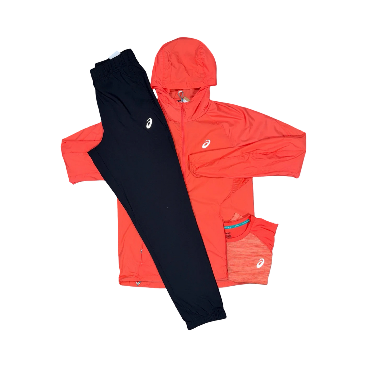 ASICS 3 PIECE ROAD TRACKSUIT SET CORAL/BLACK
