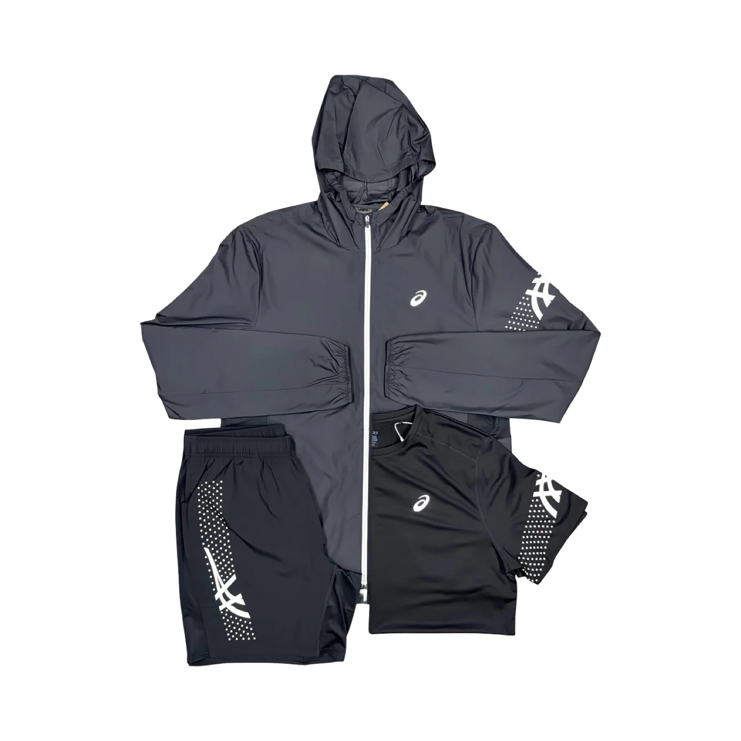 ASICS ICON 3 PIECE WINDRUNNER/SHORTS SET BLACK/WHITE