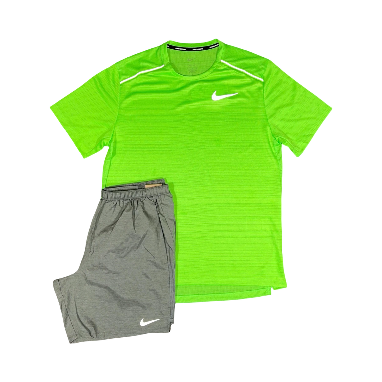 NIKE MILER T-SHIRT/SHORTS SET LIME GREEN/GREY