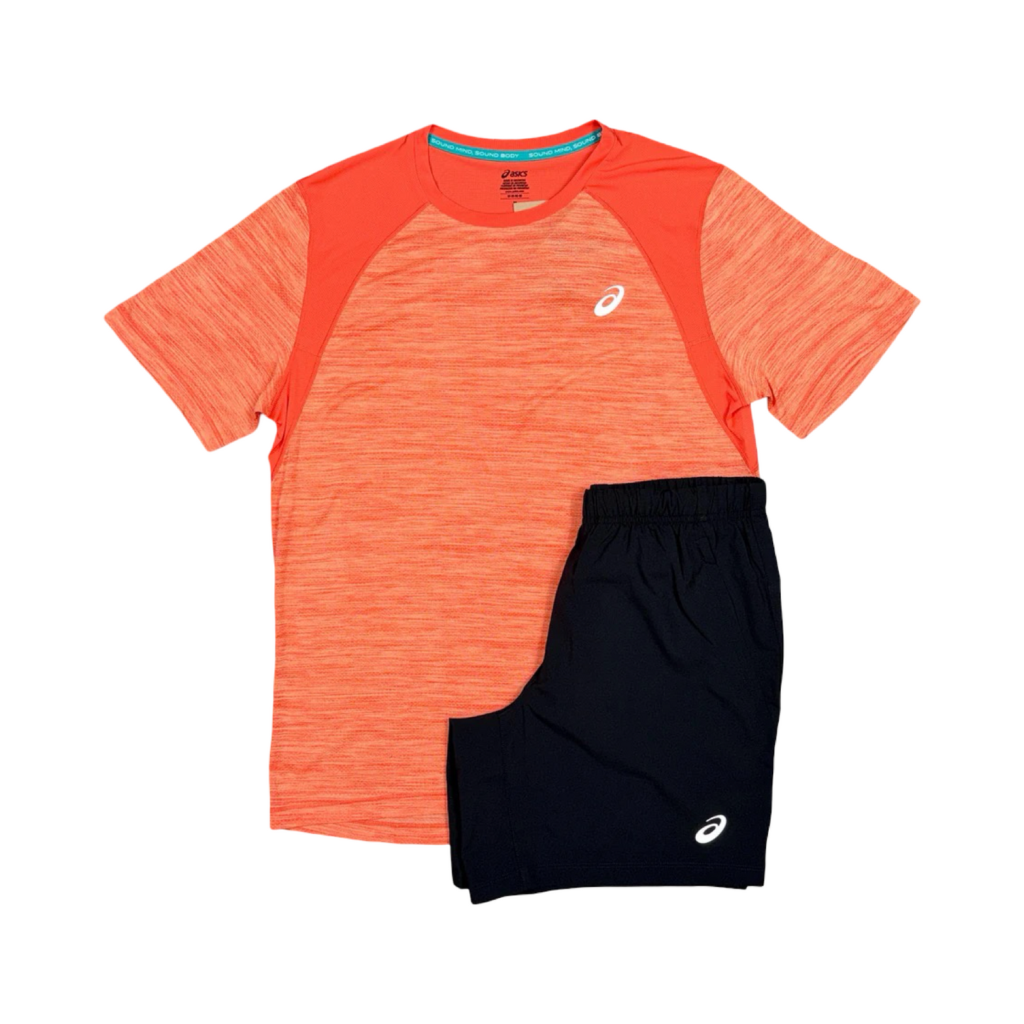 ASICS ROAD T-SHIRT/SHORTS SET CORAL/BLACK