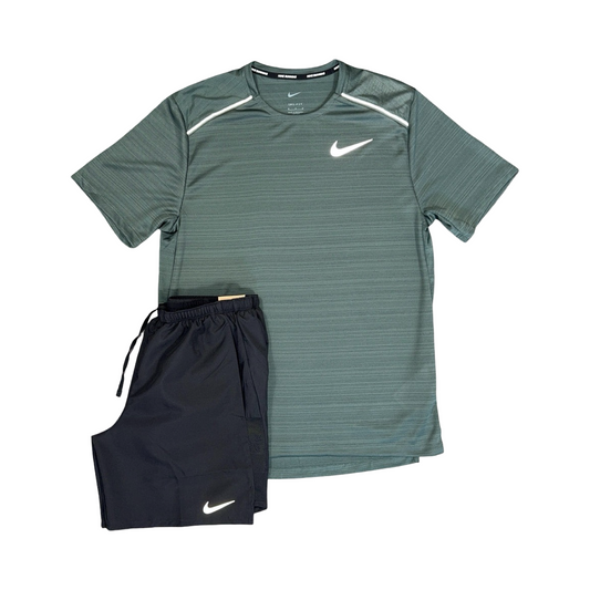 NIKE MILER SET T-SHIRT/SHORTS VINTAGE GREEN/BLACK