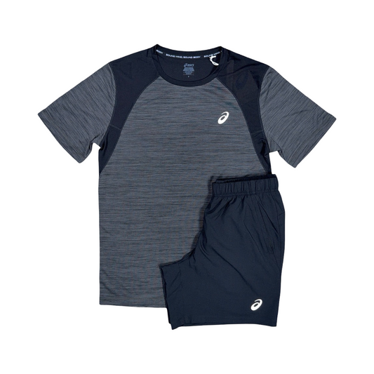 ASICS ROAD T-SHIRT/SHORTS SET BLACK/GREY