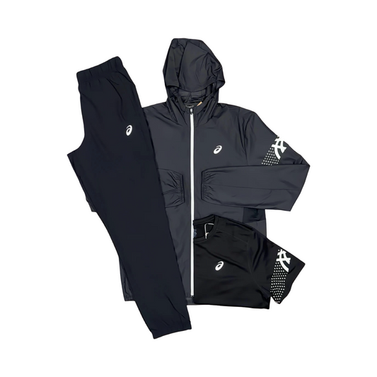 ASICS 3 PIECE ICON TRACKSUIT SET BLACK/WHITE