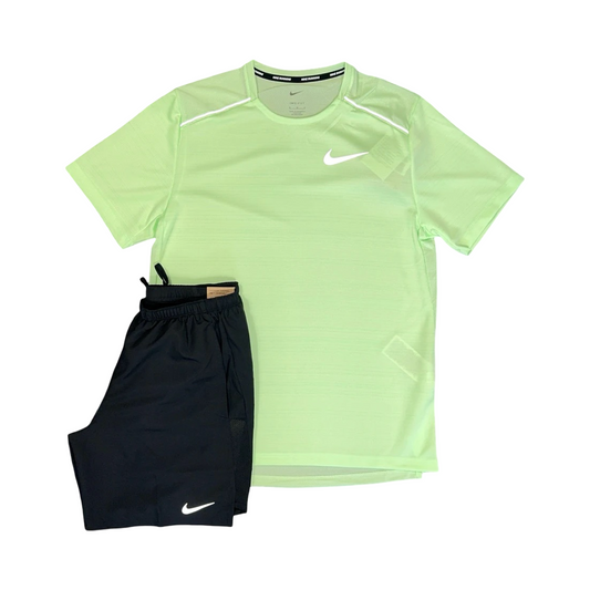 NIKE MILER SET T-SHIRT/SHORTS VAPOUR GREEN/BLACK