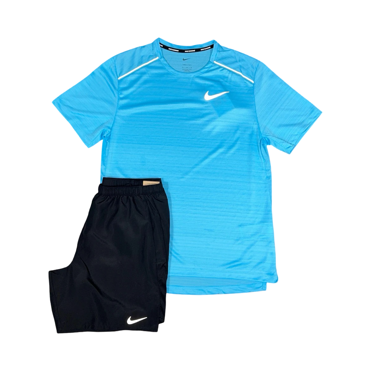 NIKE MILER T-SHIRT/SHORTS SET BALTIC BLUE/BLACK