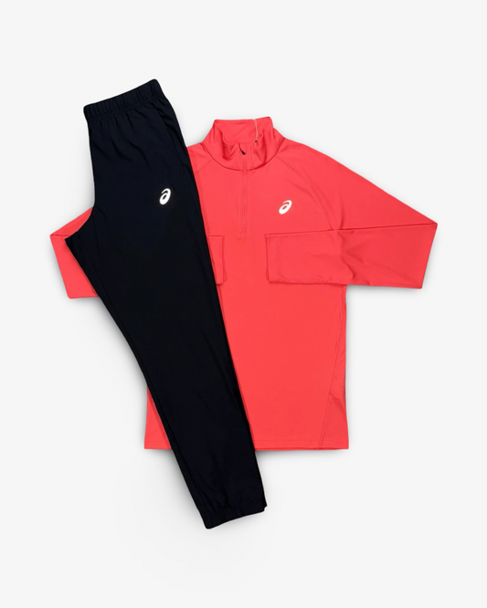 ASICS CORE 114 ZIP PANTS SET 'CORAL/BLACK'