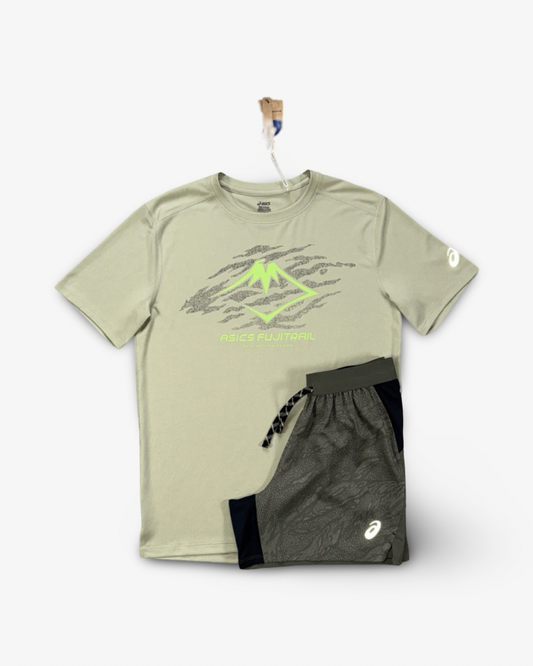 ASICS FUJITRAIL ALL OVER PRINT SHORTS SET 'GREEN'