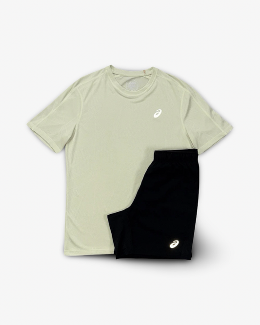 ASICS JACQUARD PERFORMANCE SHORTS SET 'OYSTER WHITE/BLACK'