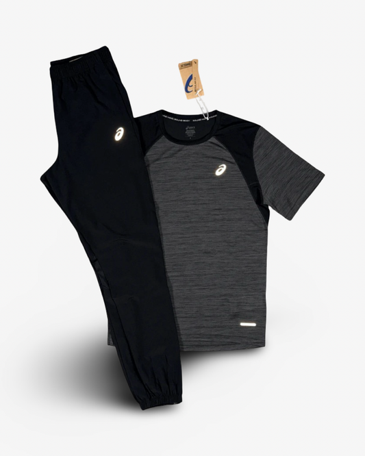 ASICS ROAD T-SHIRT PANTS SET 'BLACK/GREY'