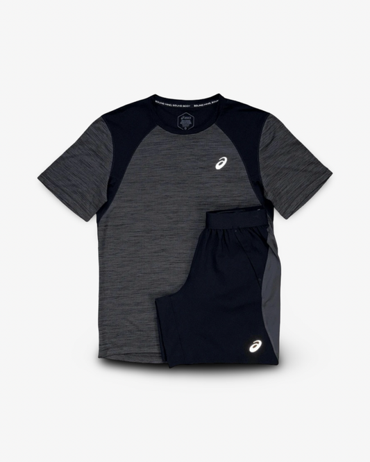 ASICS ROAD T-SHIRT SHORTS SET 'BLACK/GREY'