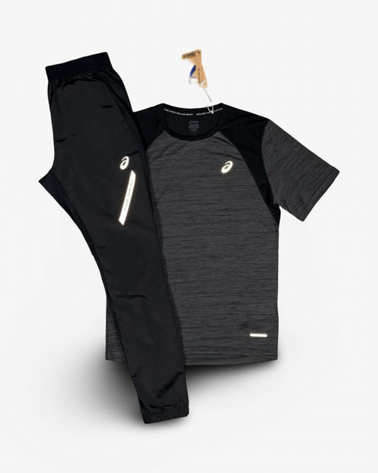 ASICS ROAD T-SHIRT LITE PANTS SET 'BLACK/GREY'