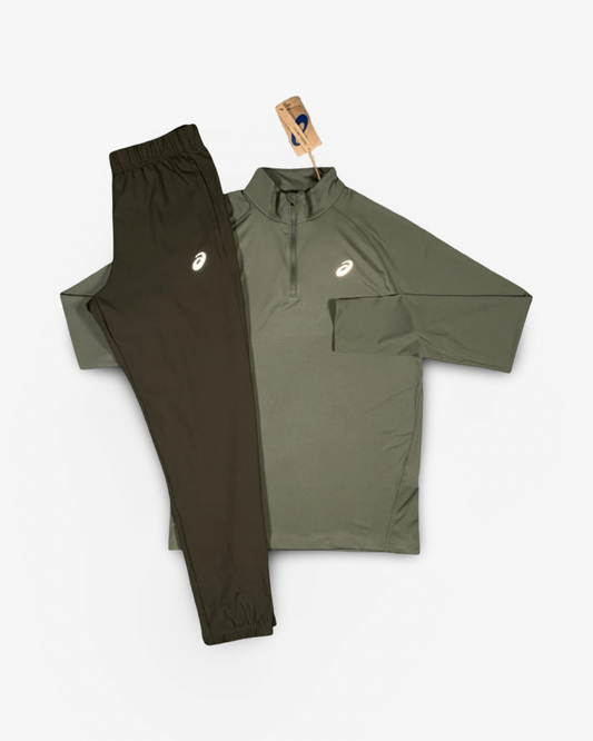 ASICS CORE 114 ZIP PANTS SET 'KHAKI/BROWNSTONE'