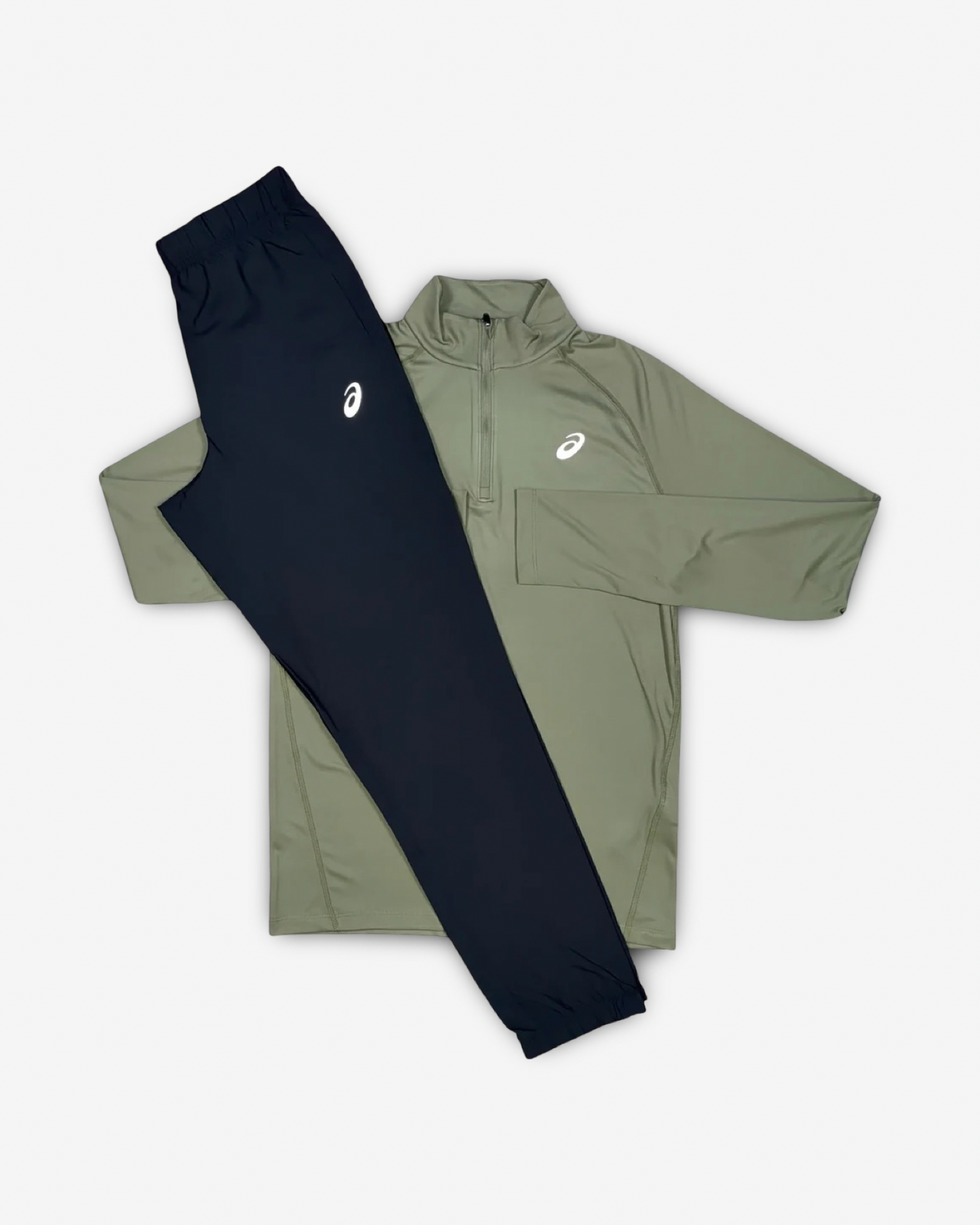 ASICS SPORT HALF ZIP TRACKSUIT SET MANTLE GREEN/BLACK