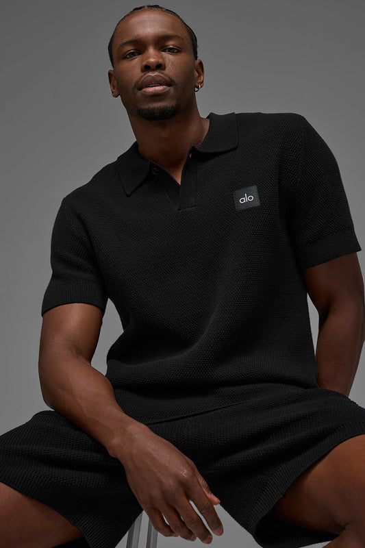 Alo Sports Club Sweater Knit Polo - Black