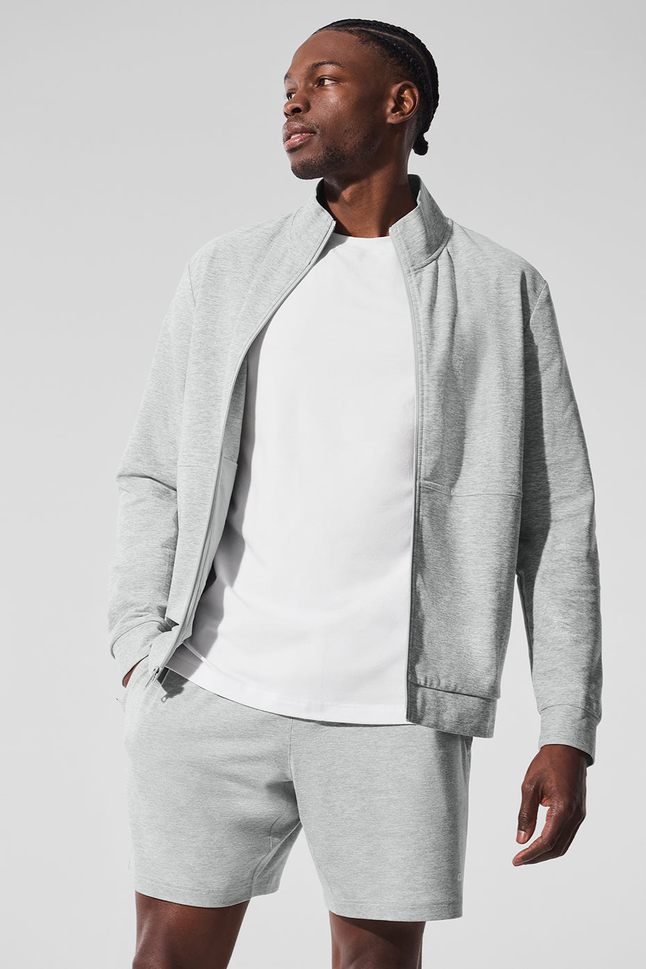 Alo Conquer Max Mock Nevk Full Zip - Athletic Heather Grey