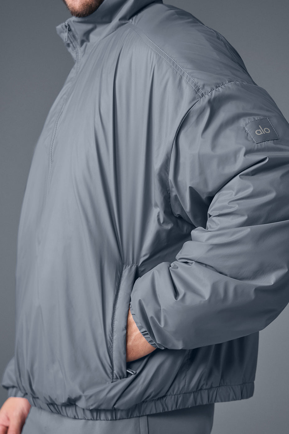 Alo Latitude Light Weight 1/2 Zip Pullover Jacket - Steel Grey