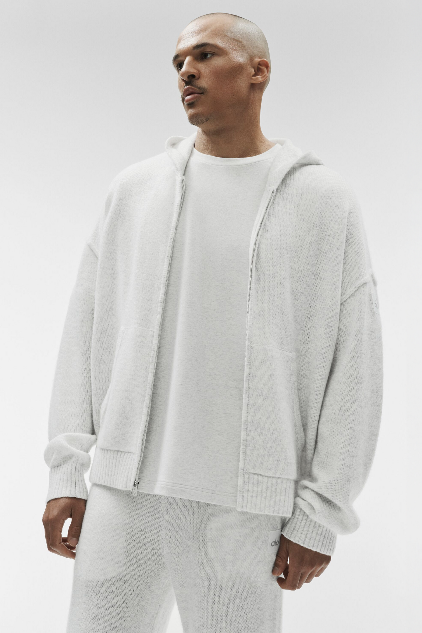 Alo Wool Cashmere New Class Full Zip Hoodie - White Heather