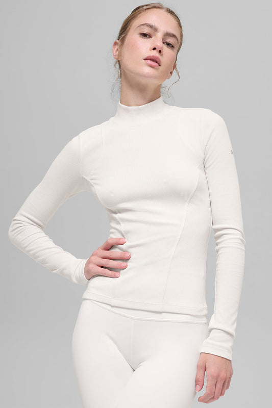 Alo Ribbed Mesmerize Mock Neck Long Sleeve - Ivory