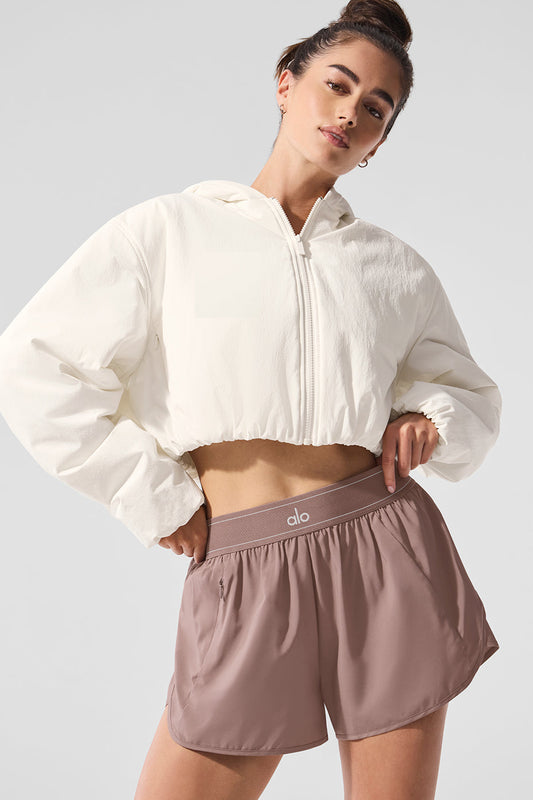 Alo Cropped Mountain Peak Full-Zip Hoodie - Ivory