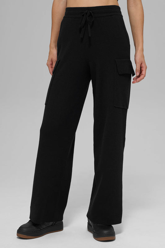 Alo Scholar Knit High-Waist Cargo Pant - Black