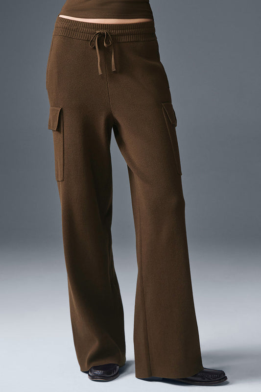 Alo Scholar Knit High-Waist Cargo Pant - Espresso