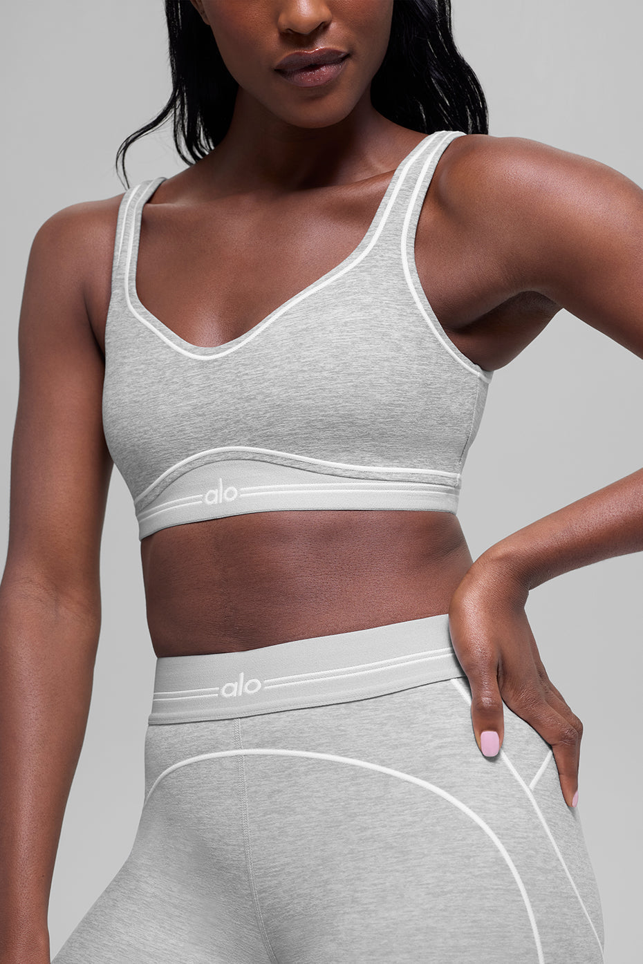Alo Alosoft Heart Throb Bra - Athletic Heather Grey/White